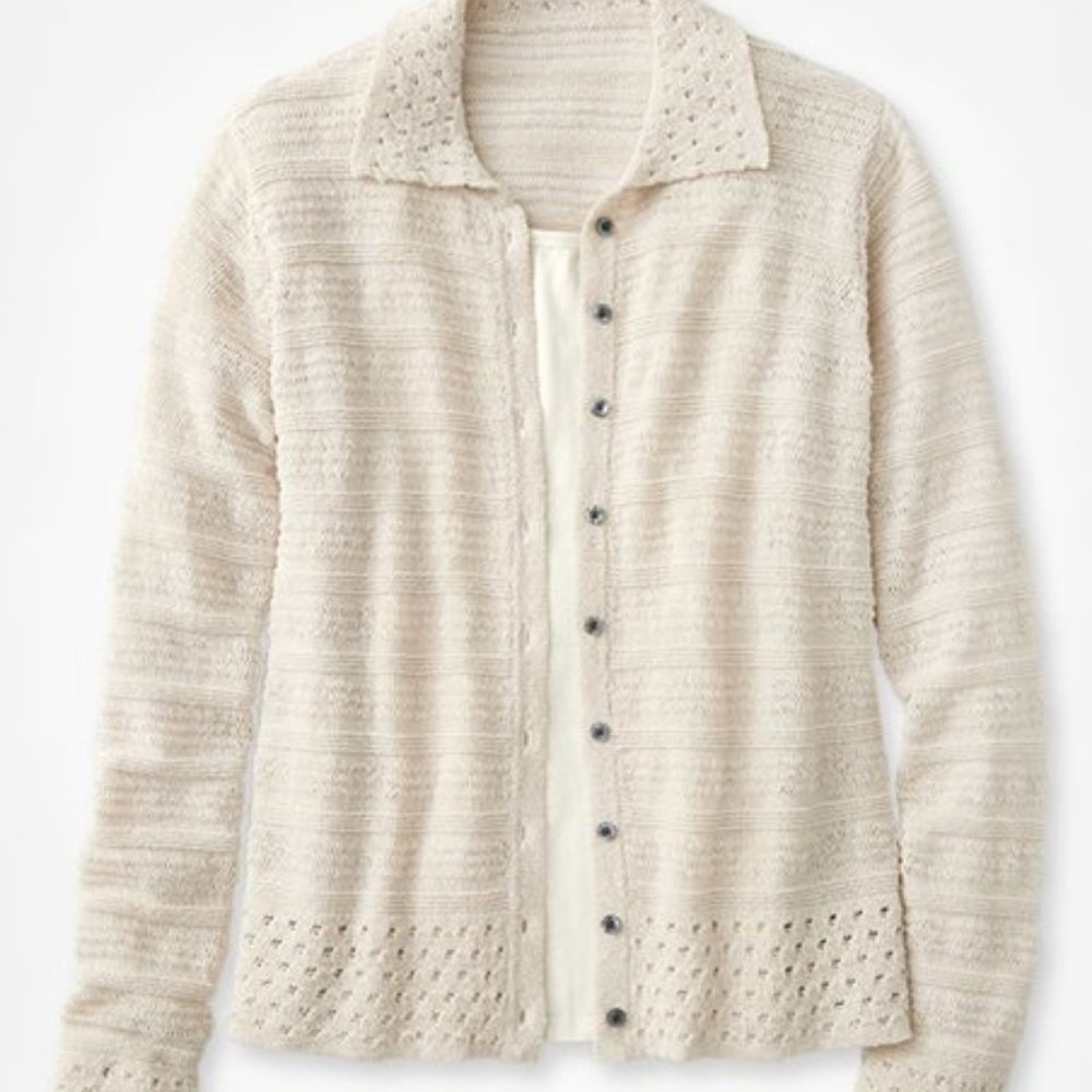 Coldwater Creek Oatmeal Pointelle Collar Button-Up Cardigan 3X aka shipping